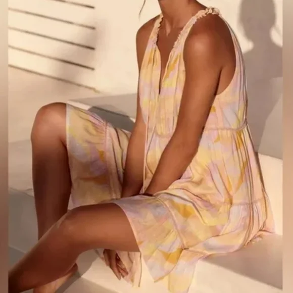 NWT Anthropologie PQ Swim Sleeveless Mini Dress Size M/L Yellow Pink - Picture 4 of 5